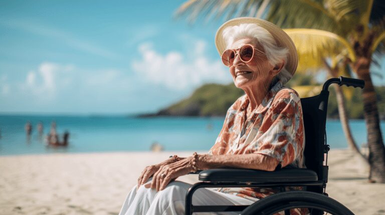 Senior woman enjoying VR in a care home